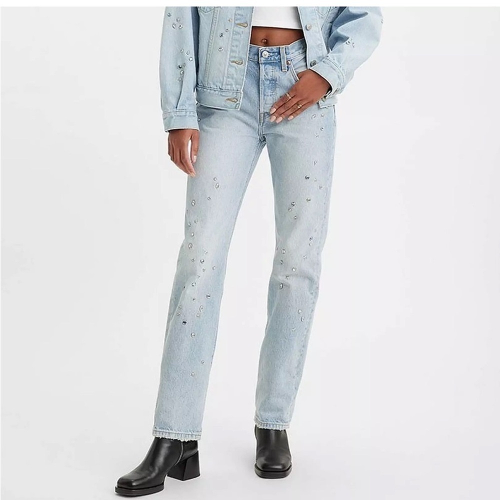 Free people x Levi’s 501 straight  leg with adorables stones